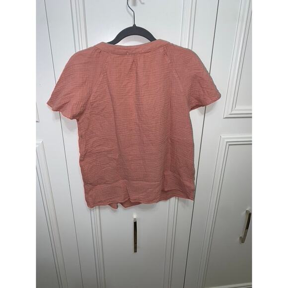 Olive & Oak Women's Medium Pink V-Neck Textured Blouse Short Sleeve Casual Top - Picture 6 of 6